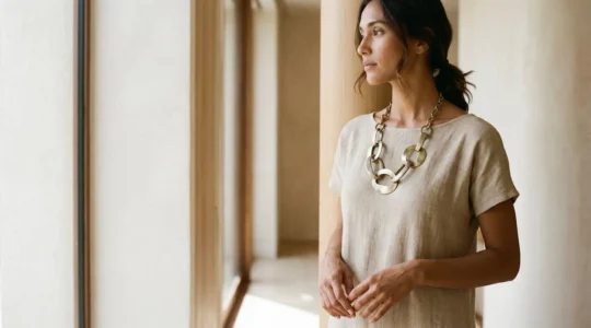 Dettaglio ravvicinato di accessori moda eleganti che trasformano un outfit semplice in look sofisticato