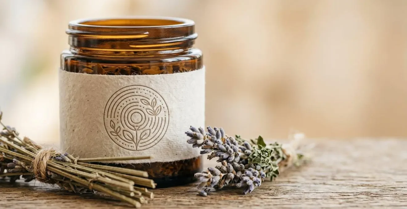 Dettaglio ravvicinato di etichette cosmetiche biologiche con certificazioni ICEA e AIAB su fondo naturale minimalista