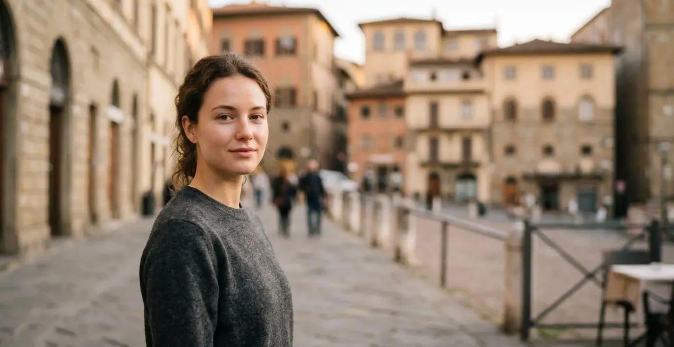 Donna con pelle luminosa protetta in ambiente urbano metropolitano italiano